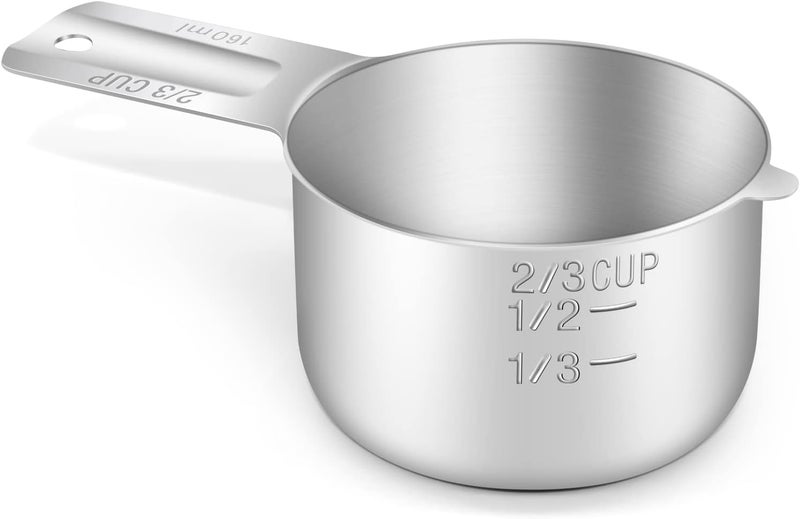 BERYLER 2/3 Cup (160 ml | 160 cc | 5.3 oz) Measuring Cup, Stainless Steel Measuring Cups, Metal Measuring Cup, Kitchen Gadgets for Cooking - Image 1