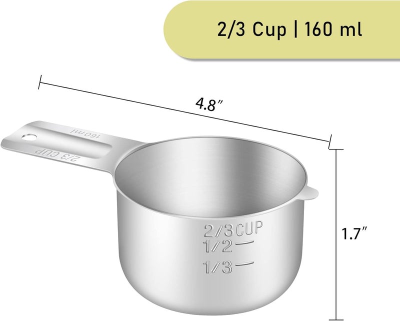 BERYLER 2/3 Cup (160 ml | 160 cc | 5.3 oz) Measuring Cup, Stainless Steel Measuring Cups, Metal Measuring Cup, Kitchen Gadgets for Cooking - Image 2