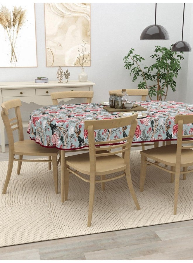 Clasiko 6 Seater Oval Dining Table Cover; 60x90 Inches; Material - Cotton; Pink Maroon Flowers - Image 2