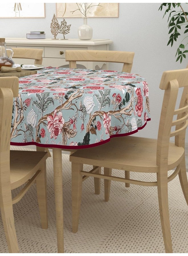 Clasiko 6 Seater Oval Dining Table Cover; 60x90 Inches; Material - Cotton; Pink Maroon Flowers - Image 3