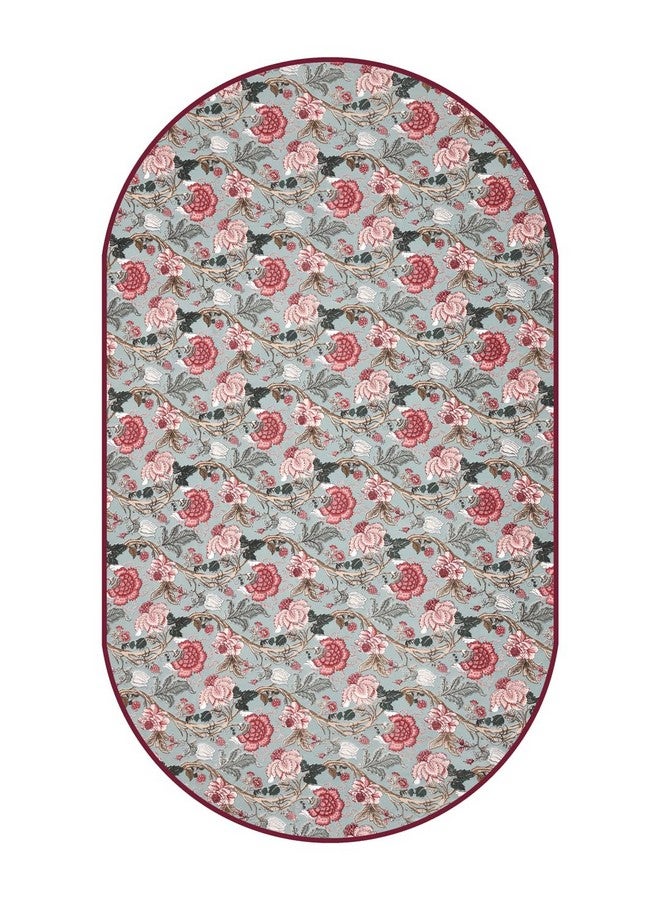 Clasiko 6 Seater Oval Dining Table Cover; 60x90 Inches; Material - Cotton; Pink Maroon Flowers - Image 4