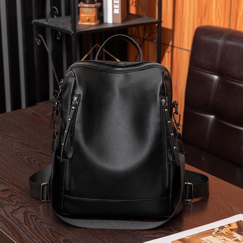 Women's Soft PU Leather Backpack Large Capacity Commuter Travel - Image 1