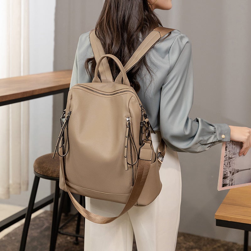 Women's Soft PU Leather Backpack Large Capacity Commuter Travel - Image 2