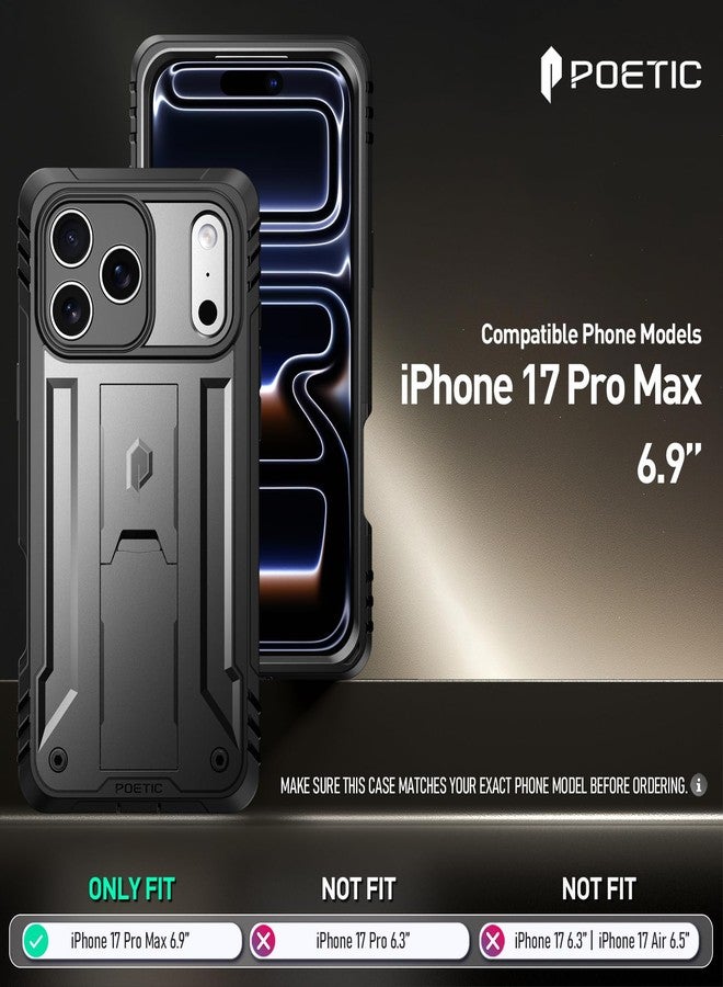 Poetic for iPhone 17 Pro Max Case with Camera Control Capture Button, [Built-in Stand] [Built-in Screen Protector] Full-Body Military Grade Rugged Phone Case for iPhone 17 Pro Max, Black - Image 2