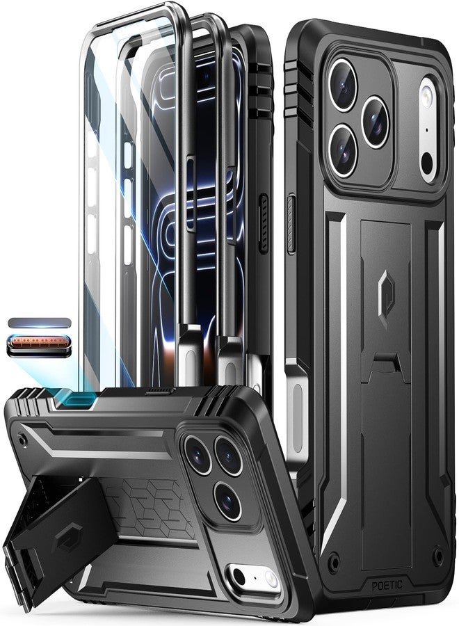 Poetic for iPhone 17 Pro Max Case with Camera Control Capture Button, [Built-in Stand] [Built-in Screen Protector] Full-Body Military Grade Rugged Phone Case for iPhone 17 Pro Max, Black - Image 1