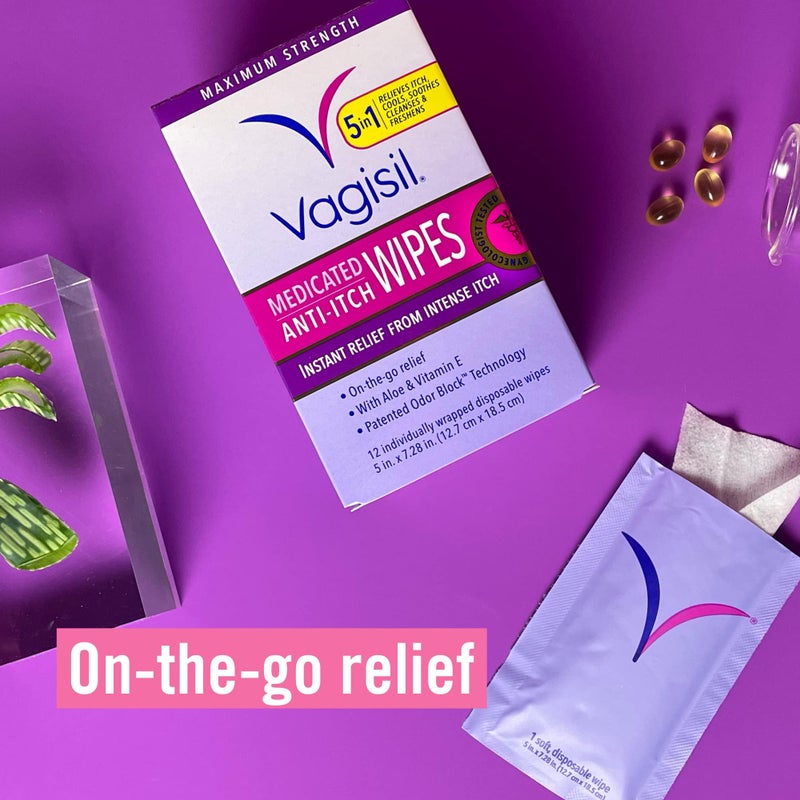 Vagisil مناديل فاجيسيل الطبية المضادة للحكة للنساء، قوة قصوى، مختبرة من قبل أطباء النساء، 12 مناديل (عبوة من 3) - Image 4