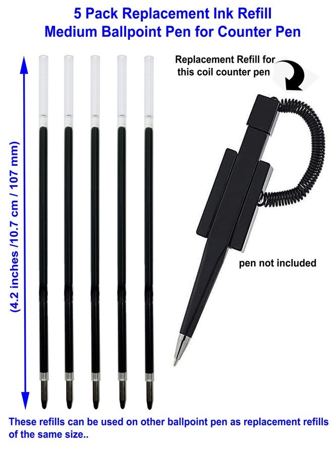 NOBO 5 Pack Counter Coil Corded Wedgy Pen Replacement Refill, Writes Medium 1.0mm Tip Black Ink (5 Black Replacement Refill) - Image 2