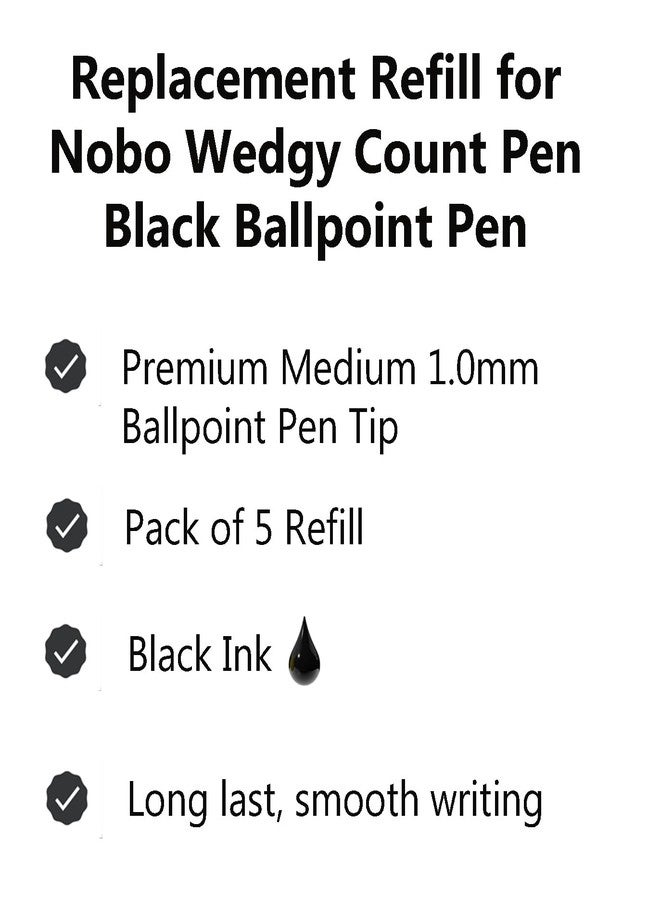NOBO 5 Pack Counter Coil Corded Wedgy Pen Replacement Refill, Writes Medium 1.0mm Tip Black Ink (5 Black Replacement Refill) - Image 4