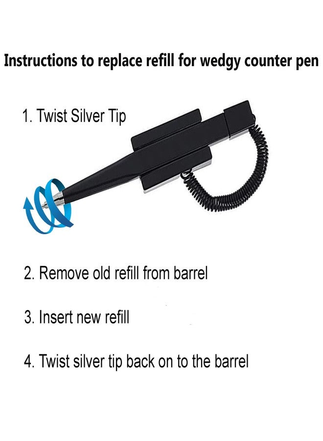 NOBO 5 Pack Counter Coil Corded Wedgy Pen Replacement Refill, Writes Medium 1.0mm Tip Black Ink (5 Black Replacement Refill) - Image 3