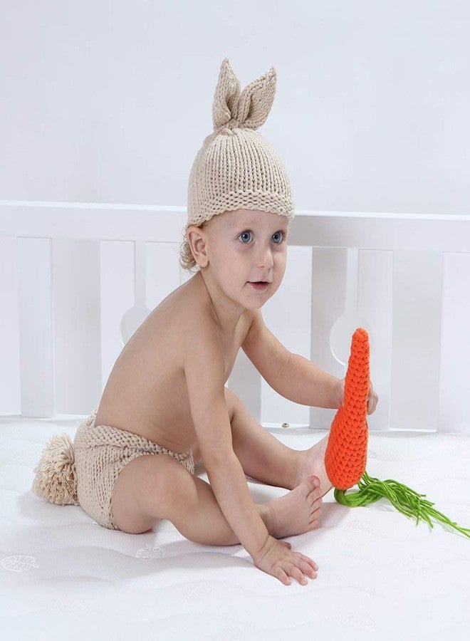 OBEEII Baby Bunny Outfit Easter Photography Prop Crochet Knit Hat Diaper Carrot Set for Boy Girl #Hat+Pant+Carrot 01 One Size - Image 4