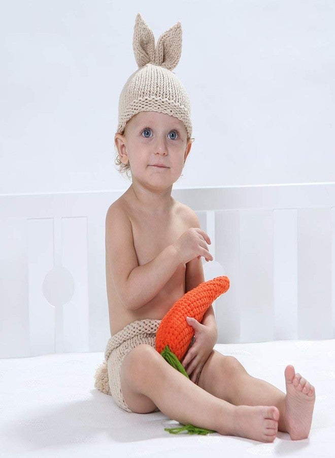 OBEEII Baby Bunny Outfit Easter Photography Prop Crochet Knit Hat Diaper Carrot Set for Boy Girl #Hat+Pant+Carrot 01 One Size - Image 3