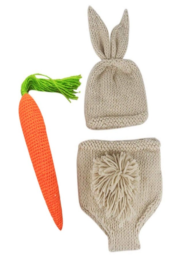 OBEEII Baby Bunny Outfit Easter Photography Prop Crochet Knit Hat Diaper Carrot Set for Boy Girl #Hat+Pant+Carrot 01 One Size - Image 1