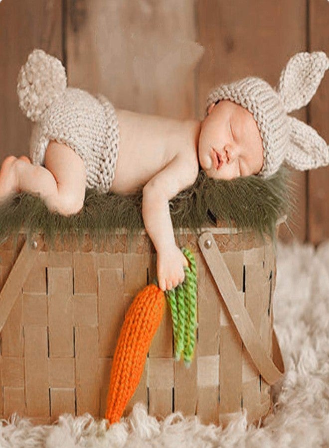 OBEEII Baby Bunny Outfit Easter Photography Prop Crochet Knit Hat Diaper Carrot Set for Boy Girl #Hat+Pant+Carrot 01 One Size - Image 2