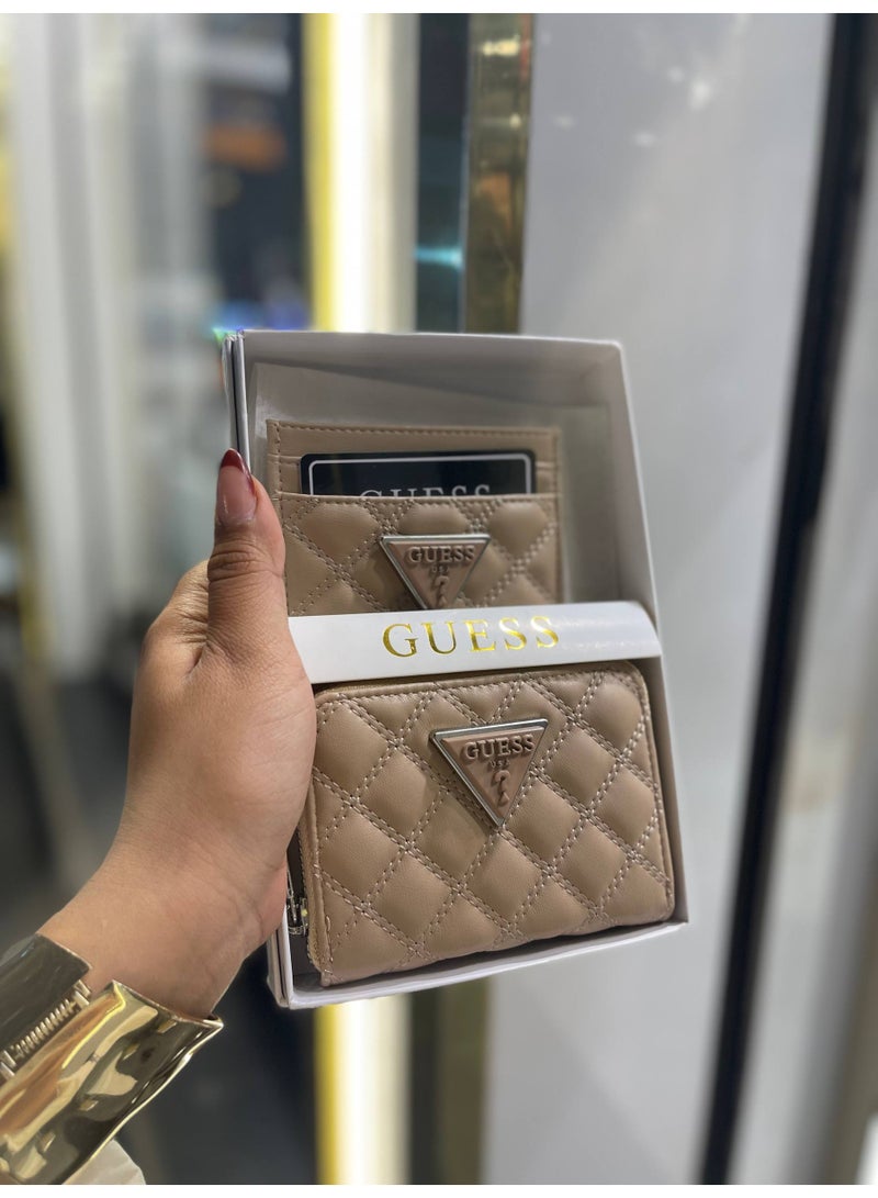 GUESS Women's 2-Piece Gift Set - Quilted Zip-Around Wallet and Card Holder - Taupe/Beige - Image 2