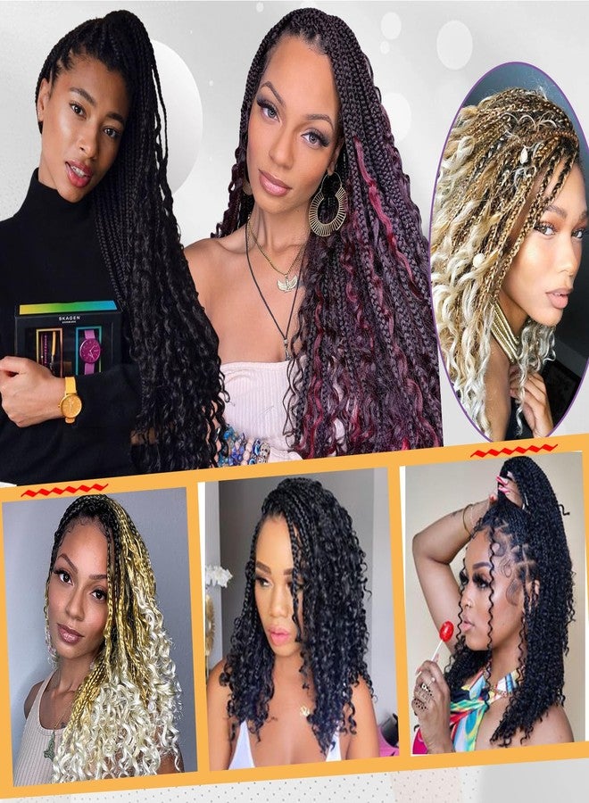 Beverlee 18 Inch 8 Packs Boho Box Braids Goddess Box Braids Crochet Hair Bohemian Hippie Braids Braiding Hair Box Braids with Curly Ends Messy Pre-looped Synthetic Crochet Hair for Black Women - Image 5