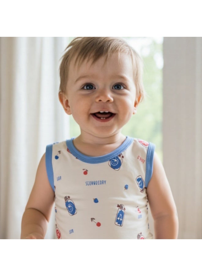 ZAIN GOLDEN Bold Sleeveless T-Shirt and Shorts Set ID2393 (Color: Blue) (Size: 3-6 Months) - Image 1