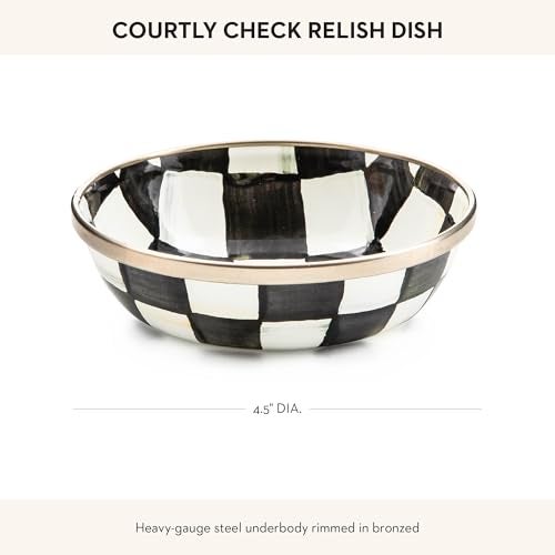 mackenzie childs MACKENZIE-CHILDS Enamel Relish Dish, Small Serving Bowl for Entertaining, Black-and-White Courtly Check - Image 4