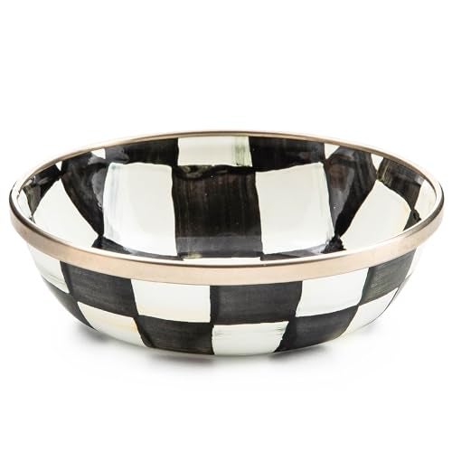 mackenzie childs MACKENZIE-CHILDS Enamel Relish Dish, Small Serving Bowl for Entertaining, Black-and-White Courtly Check - Image 1