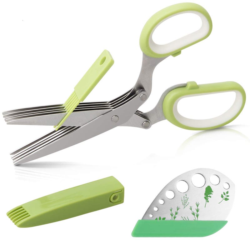 Herb Scissors Herb Stripper Set Luxiv Stainless Steel Herb Cutter Tools 5Blades Scissors with Herb Stripping Tool Safe Cover Cleaning Comb Multiblade Herb Shears 2 IN 1 Herb Tools Kits Green