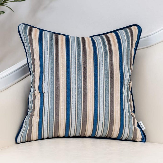 BLUE STRIPED THROW PILLOW COVER MULTICOLOR VELVET CUSHION COVER MODERN BOHEMIAN PILLOWCASE FOR SOFA COUCH BEDROOM LIVING ROOM HOME CHRISTMAS DECORATION20X20 INCH