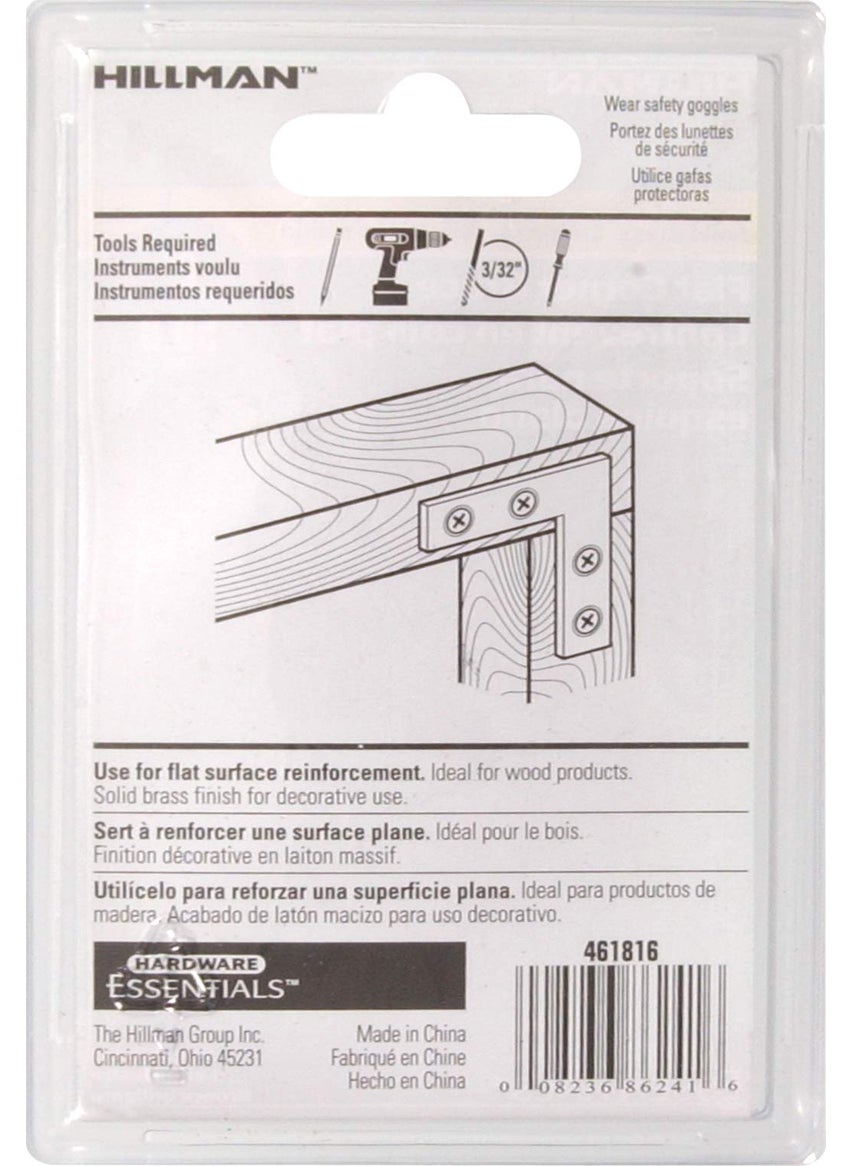 Hillman Hardware Essentials 851101 Flat Corner Brace Iron Bright Brass 2" - 4 Pack  - Image 3
