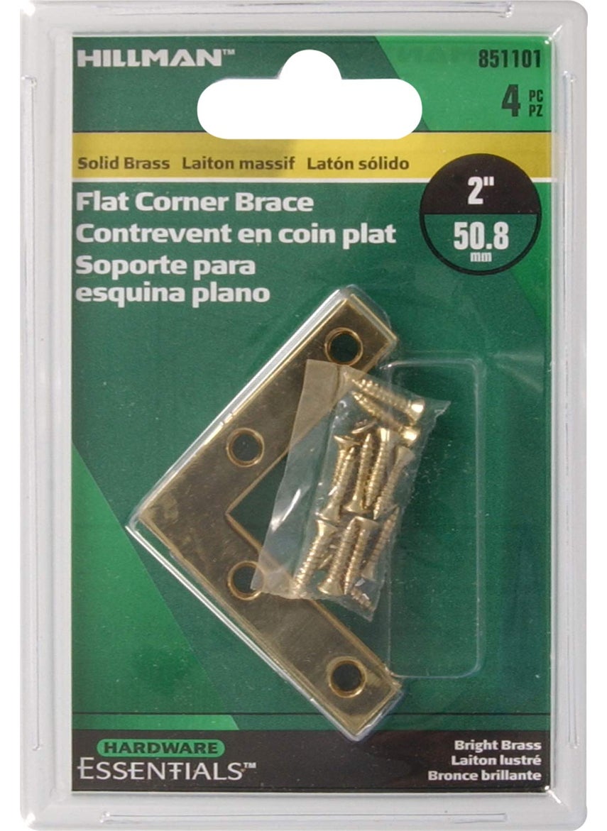 Hillman Hardware Essentials 851101 Flat Corner Brace Iron Bright Brass 2" - 4 Pack  - Image 2