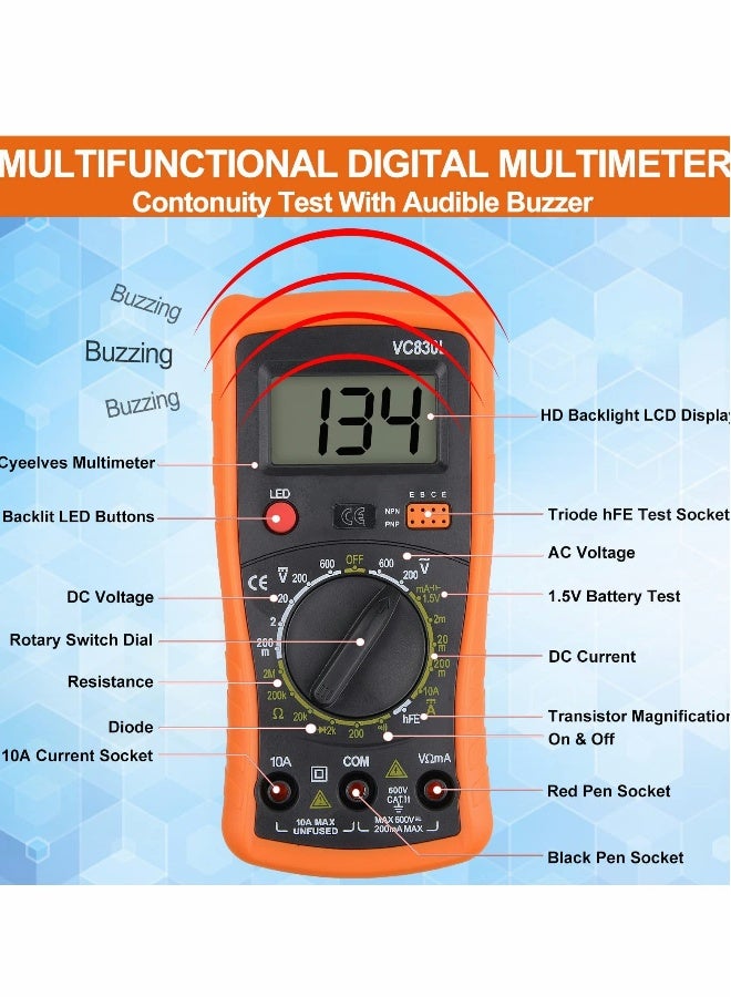 Digital Multimeter, Multimeter with AC DC Voltmeter & Ohm Volt Amp Tester, Multifunction Battery Tester, Pocket Meter with Backlight Tests Wire, Voltage Tester Measure Voltage Current Resistance  - Image 5