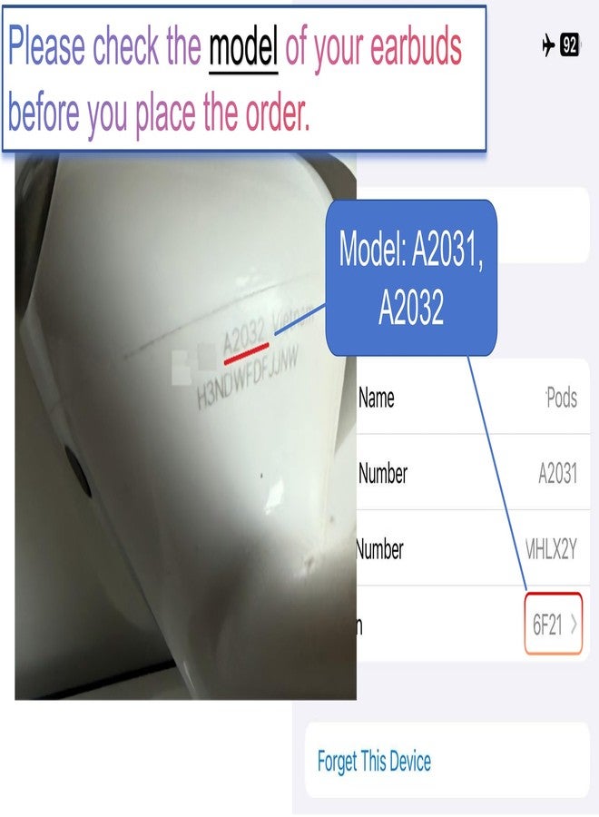 مينوڤا سماعة أذن يمنى بديلة أصلية A2032 لسماعات AirPods (الجيل الثاني)، مخصصة للأذن اليمنى فقط، متوافقة مع علبة شحن AirPods 2 الأصلية A1938 ووسادة الأذن - Image 3