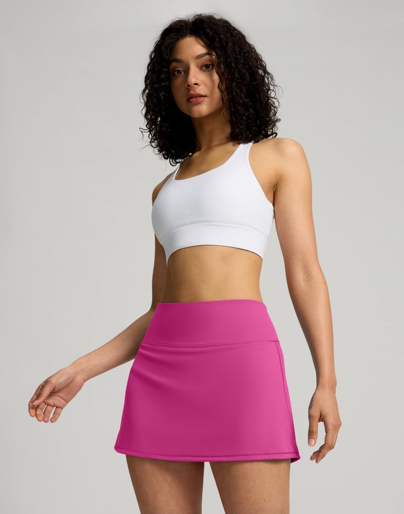 Soothfeel Tennis Skirts for Women 14.5" High Waisted Golf Skirt with Shorts Pockets Workout Athletic Skorts for Woman (Rose Red, M) - Image 2