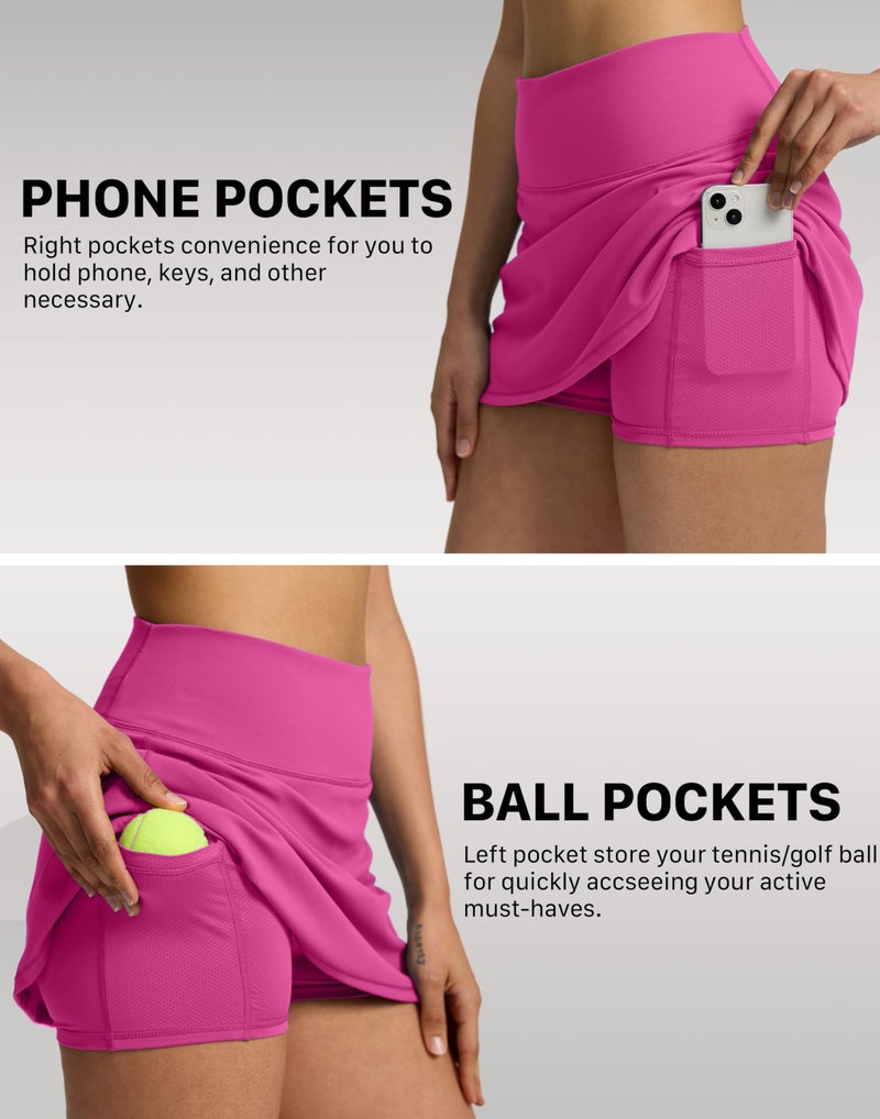 Soothfeel Tennis Skirts for Women 14.5" High Waisted Golf Skirt with Shorts Pockets Workout Athletic Skorts for Woman (Rose Red, M) - Image 4