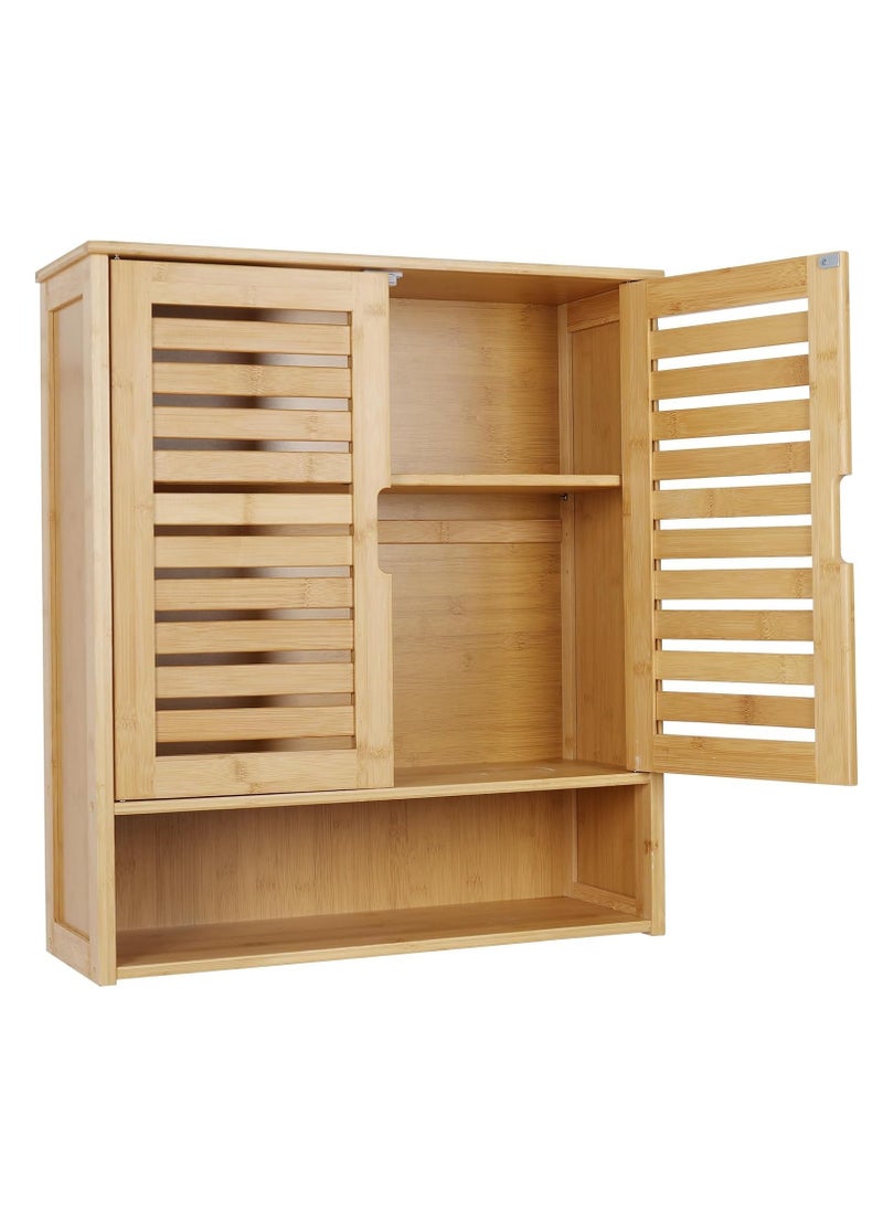 Generic medla Bathroom Wall Cabinet Storage Bamboo Medicine Cabinets Wall Mounted Shelves Over Toilet Storage Organizer with 2 Doors Adjustable Shelf Magnetic Lock  - Image 1
