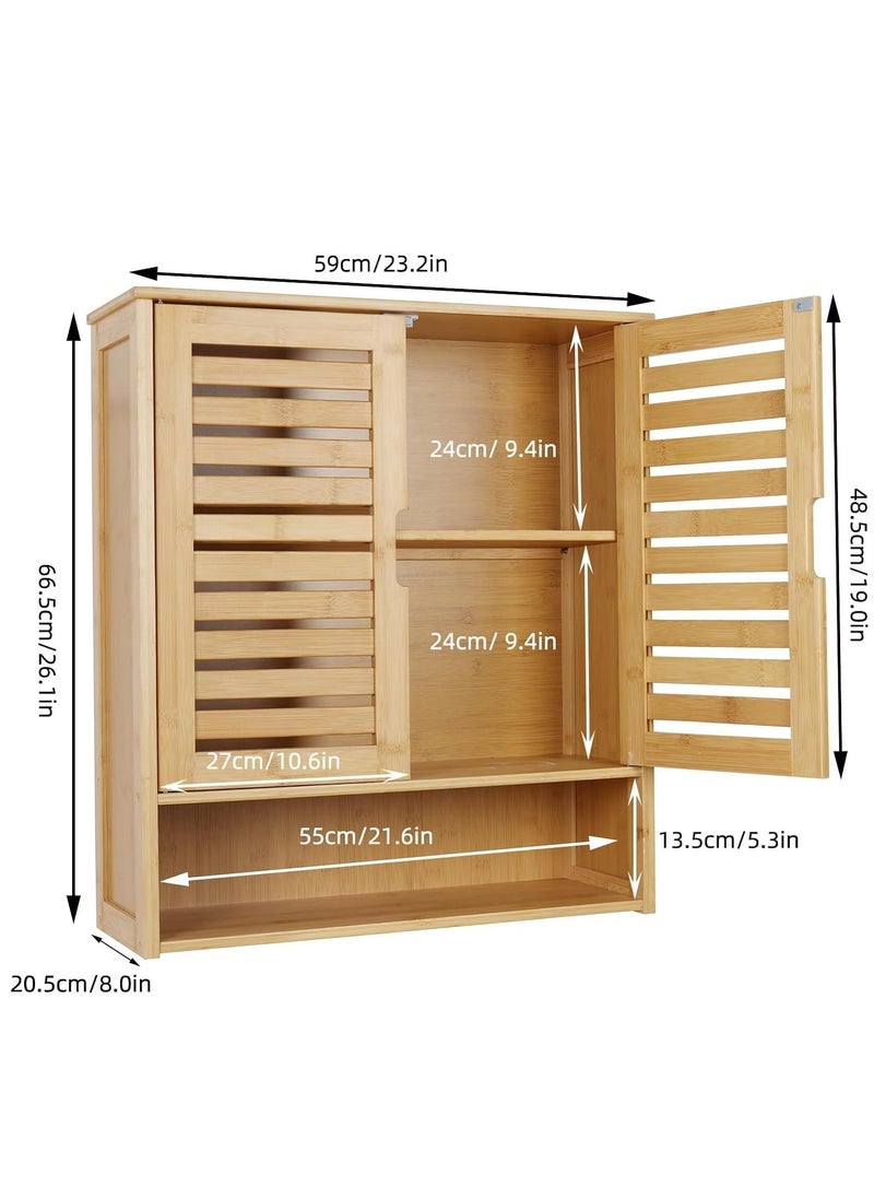 Generic medla Bathroom Wall Cabinet Storage Bamboo Medicine Cabinets Wall Mounted Shelves Over Toilet Storage Organizer with 2 Doors Adjustable Shelf Magnetic Lock  - Image 2