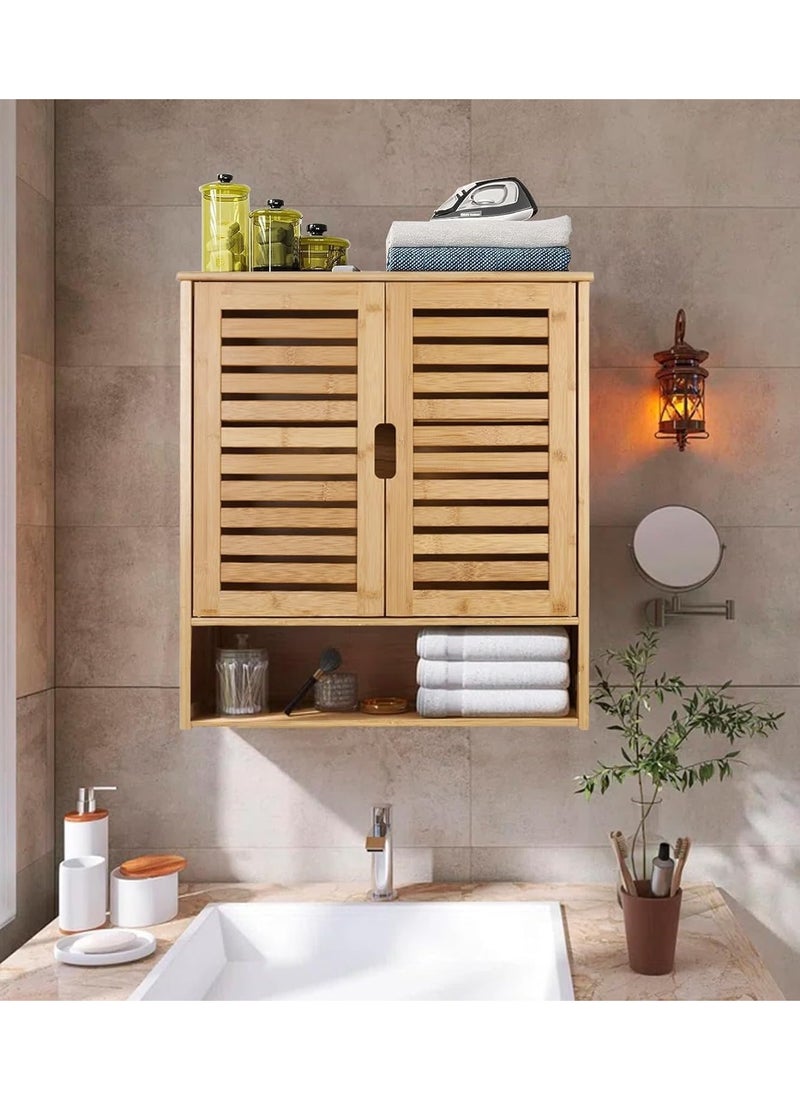 Generic medla Bathroom Wall Cabinet Storage Bamboo Medicine Cabinets Wall Mounted Shelves Over Toilet Storage Organizer with 2 Doors Adjustable Shelf Magnetic Lock  - Image 3