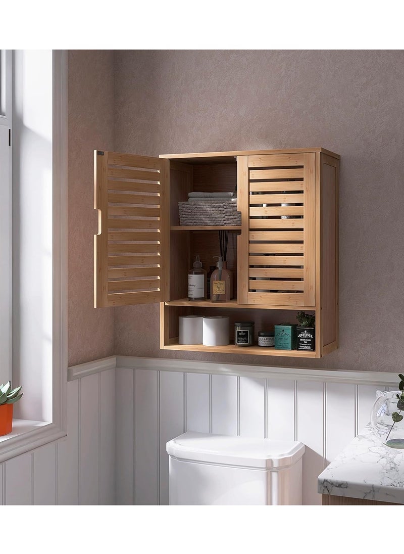 Generic medla Bathroom Wall Cabinet Storage Bamboo Medicine Cabinets Wall Mounted Shelves Over Toilet Storage Organizer with 2 Doors Adjustable Shelf Magnetic Lock  - Image 4