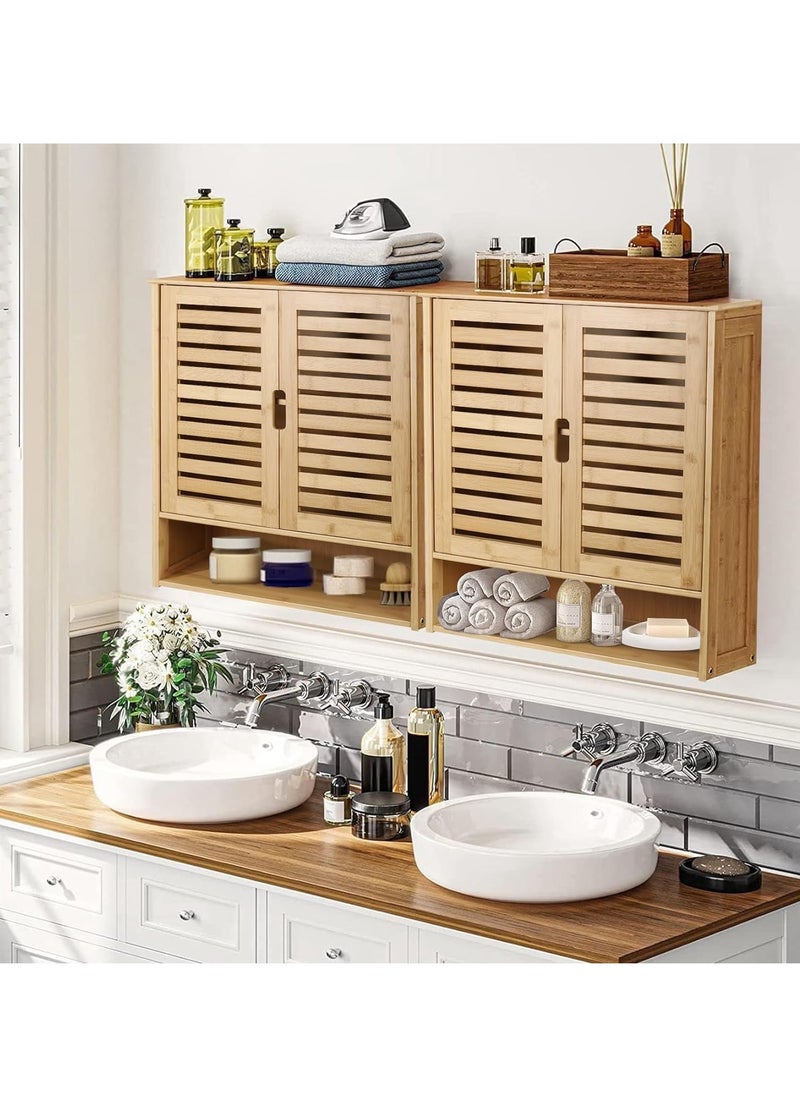 Generic medla Bathroom Wall Cabinet Storage Bamboo Medicine Cabinets Wall Mounted Shelves Over Toilet Storage Organizer with 2 Doors Adjustable Shelf Magnetic Lock  - Image 5
