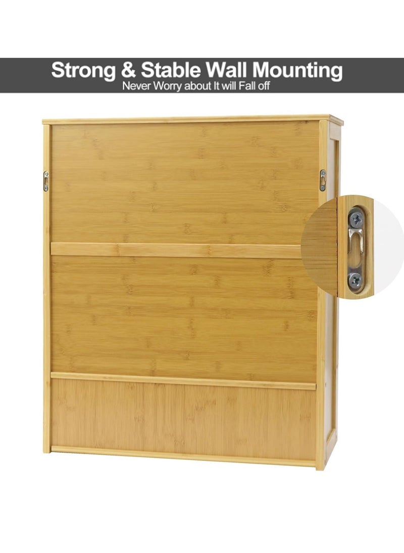 Generic - medla Bathroom Wall Cabinet Storage Bamboo Medicine Cabinets Wall Mounted Shelves Over Toilet Storage Organizer with 2 Doors Adjustable Shelf Magnetic Lock - Image 1