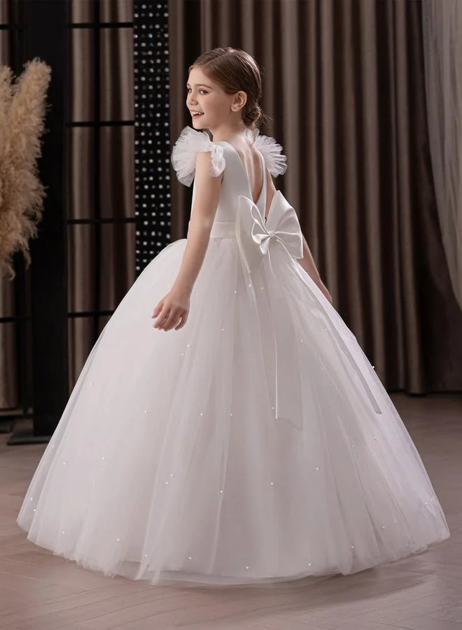 تايك تو Take Two Solid Bow Detail Deep V Back Mesh Party Dress