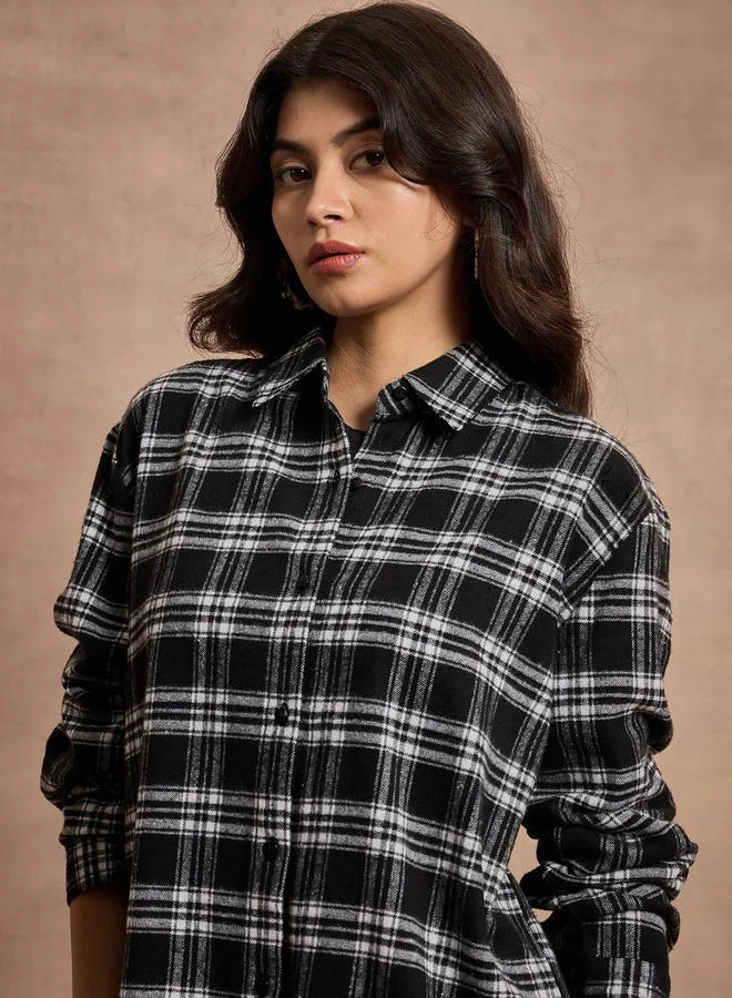 SASSAFRAS SASSAFRAS Checked Long Sleeves Oversized Shirt