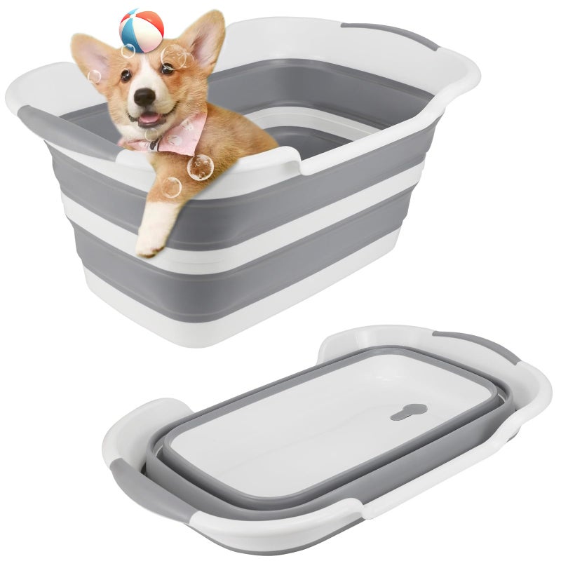 ddLUCK MultiFunctional Collapsible Dog Bathtub with Drainage Hole Portable Foldable Small Pets Bathtub Washing Tub Bathing Tub for Puppy Small Dogs Cats Gray