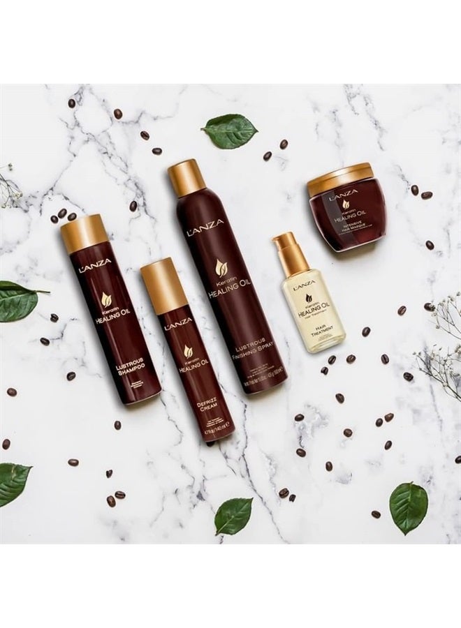 L'anza زيت الكيراتين الشافي بلسم لامع للشعر التالف، يغذي، يصلح، ويعزز لمعان وقوة الشعر لمظهر حريري مثالي، خالي من الكبريتات، خالي من البارابين، خالي من الجلوتين (8.5 أونصة سائلة)