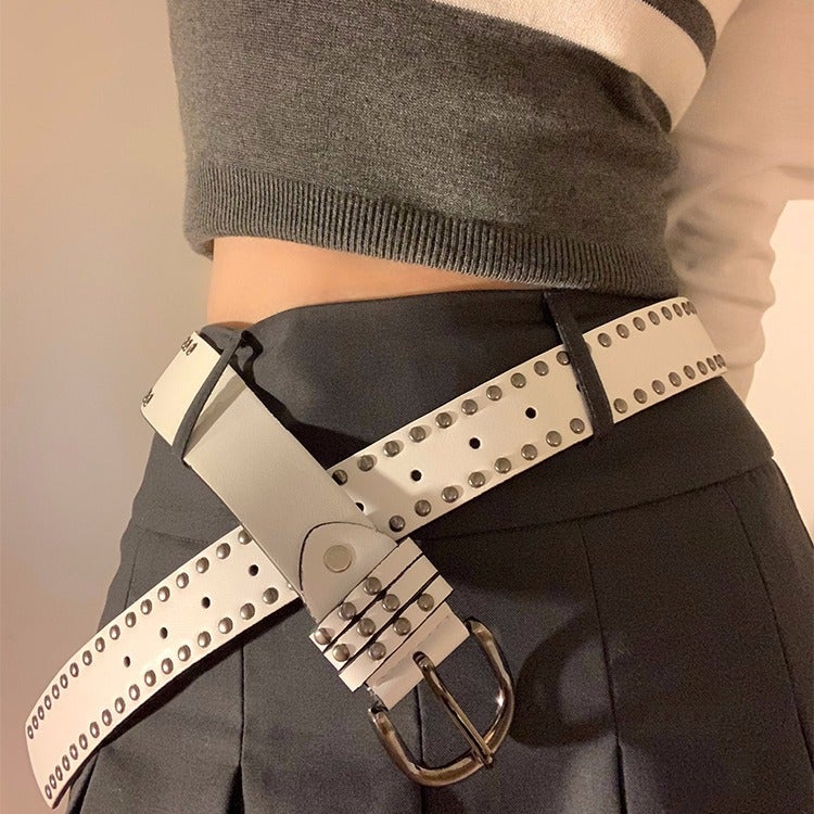Women's Y2K Punk Rivet Belt PU Leather Wide Waist Belt - Image 2