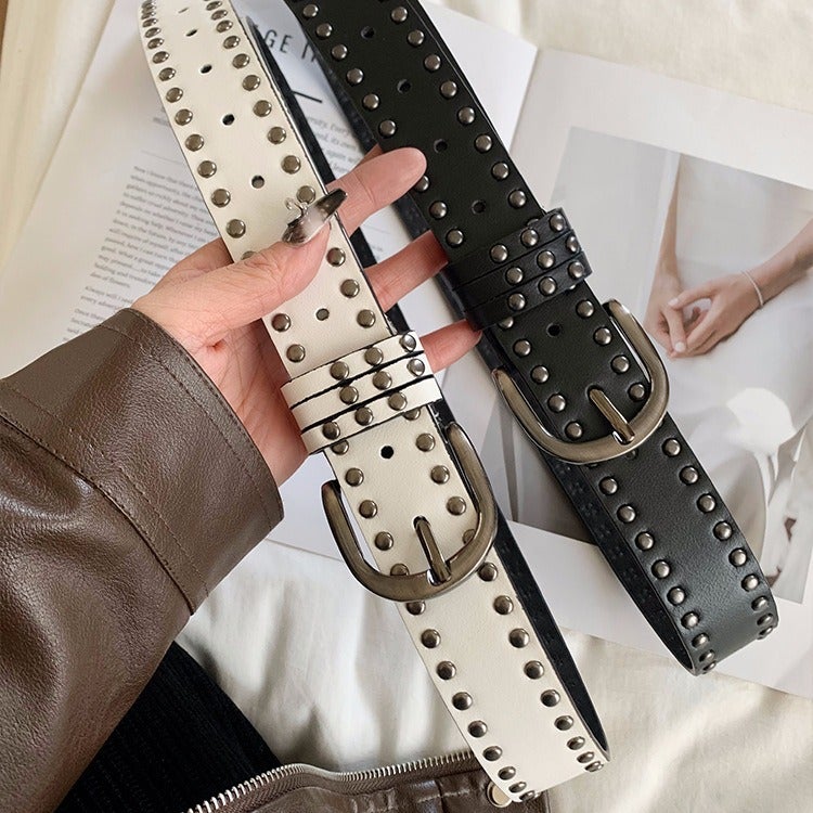 Women's Y2K Punk Rivet Belt PU Leather Wide Waist Belt - Image 3