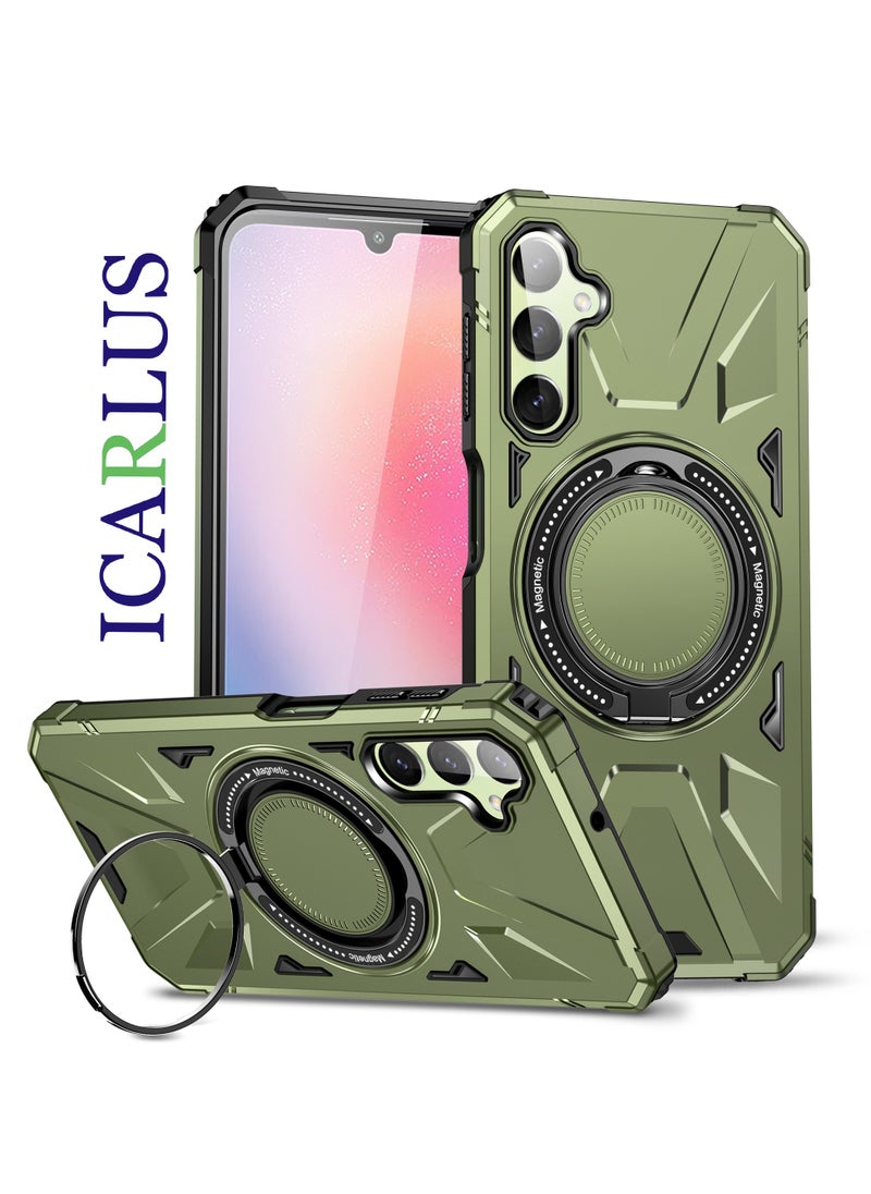 ICARLUS For Samsung Galaxy A55 5G Anti-fall TPU+PC Phone Cover with Metal Bracket Green  - Image 1