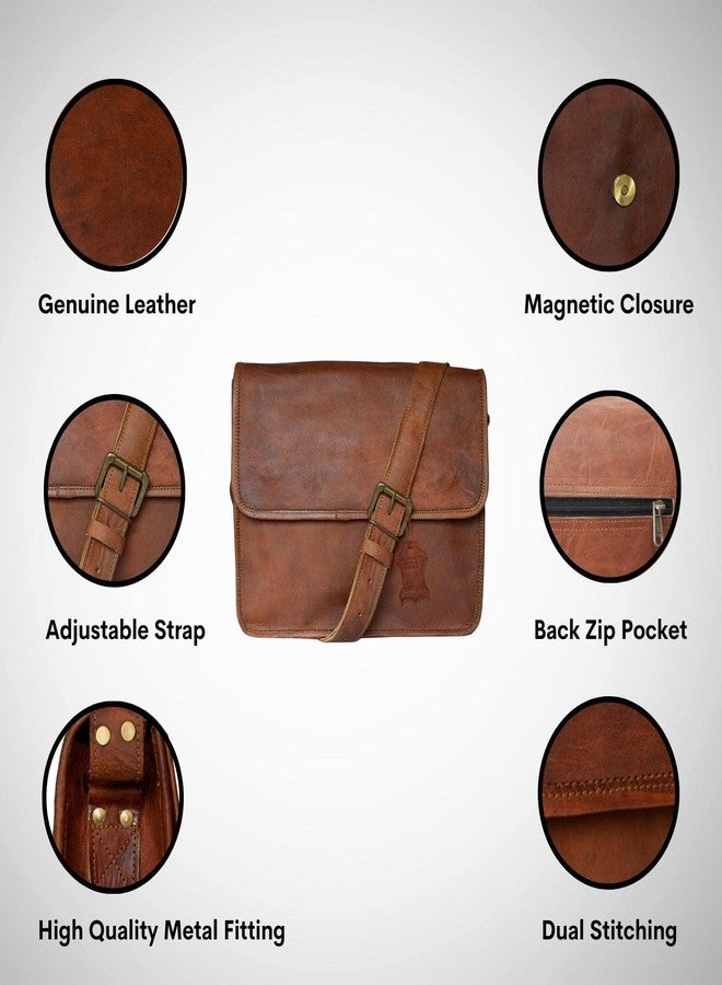 Madosh, Genuine Leather Brown Crossbody Messenger Flap Side Shoulder Office Vintage Sling Bag - Image 2