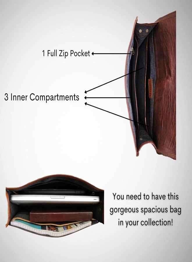 Madosh, Genuine Leather Brown Crossbody Messenger Flap Side Shoulder Office Vintage Sling Bag - Image 3