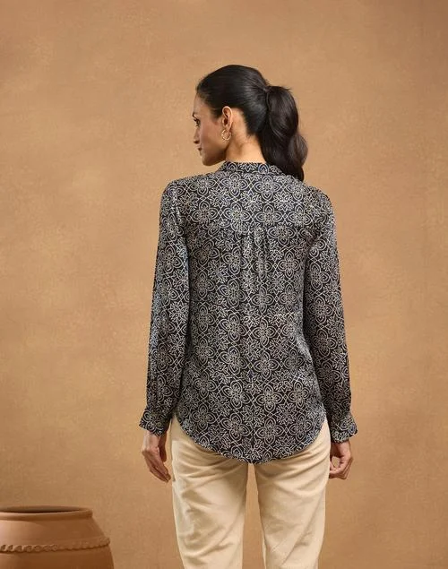 Fabindia Black Rayon Blend Ajrakh Shirt