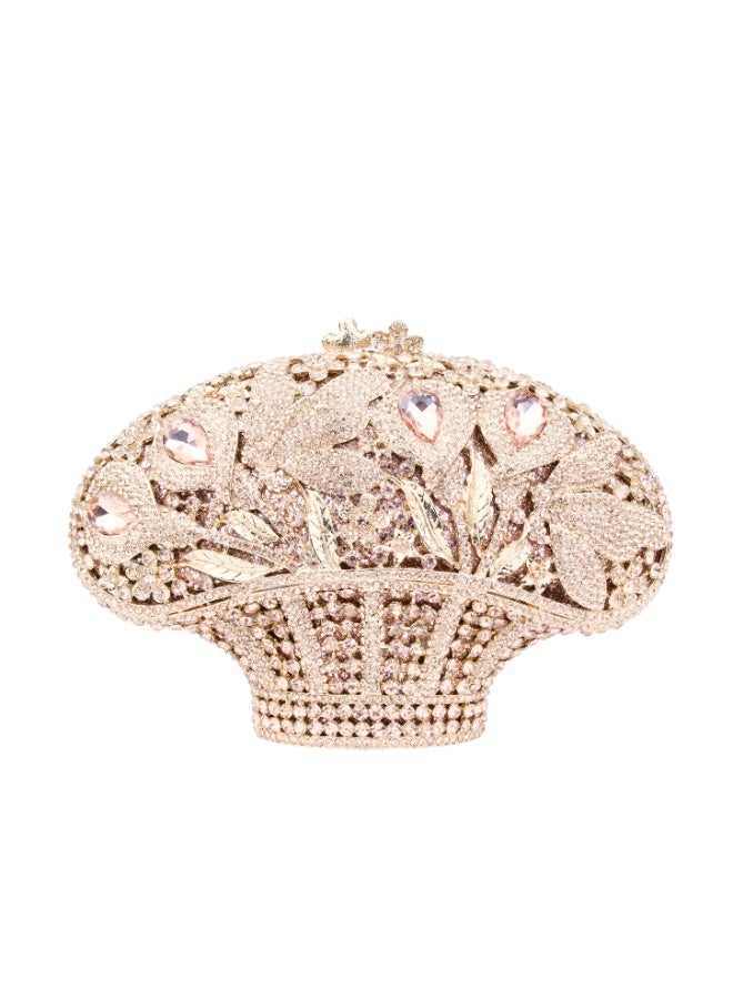 Dollar's Elegant Sparkle Crystal Purse CP63 - Metal Rhinestone Evening Clutch Bag, Bridal Wedding Party Handbag, Crossbody Chain Bag, Formal Event Stylish Designer Purse Gift (Rose) - Image 1