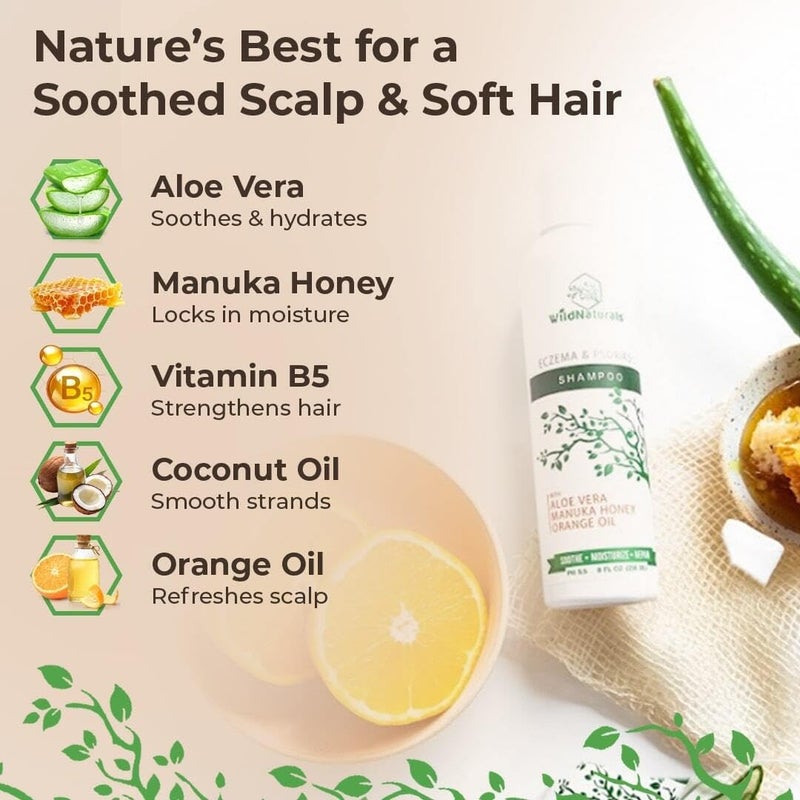 Wild Naturals Psoriasis Shampoo for Scalp Care & Relief â€“ Hydrating Anti-Dandruff Shampoo for Itchy, Dry Scalp â€“ Gentle Eczema Shampoo for Sensitive Skin - Image 2