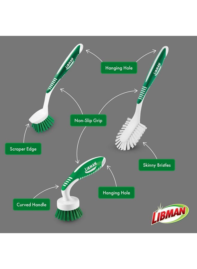 Libman Green & White Cleaning Brush Kit, 3-Piece Set, All-Purpose Brushes for Kitchen, Basins, Sinks, Dishwashers - Image 4