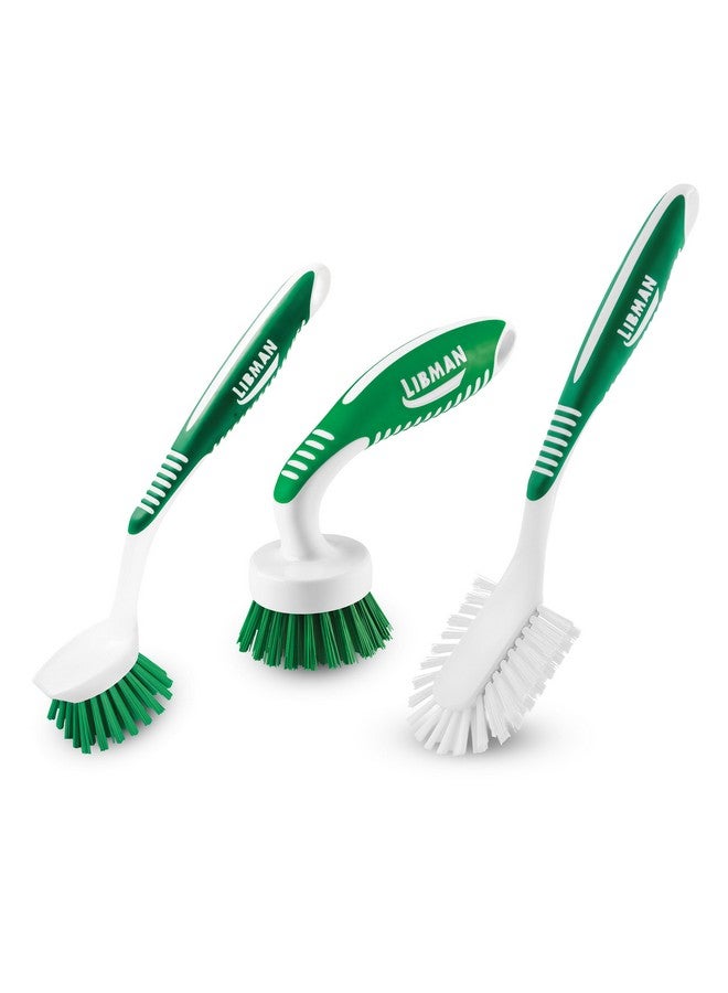 Libman Green & White Cleaning Brush Kit, 3-Piece Set, All-Purpose Brushes for Kitchen, Basins, Sinks, Dishwashers - Image 1
